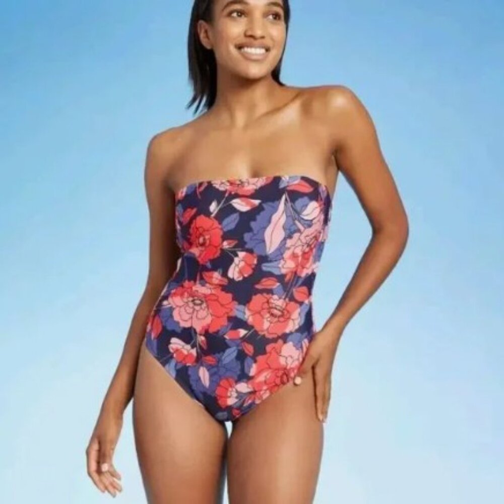 Kona Sol Bandeau Modern One Piece Swimsuit Floral Women's Size XL